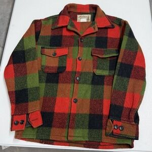 Vintage 60s Mackinaw Woolens Plaid Shirt Jacket Mens S Red Green Wool Flannel